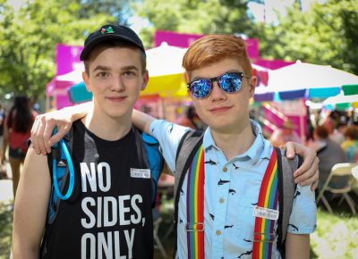 (L-R) Teo and Schuyler make the most of resource centers like Encircle in Orem and the Utah Pride Center in Salt Lake. Teo appreciates the counselling and group therapy available at Encircle, and Schuyler’s oldest sister worked at the Utah Pride Center, so he knew where to find a binder when a trans friend needed help and supportive friends. Photo: John Barkiple