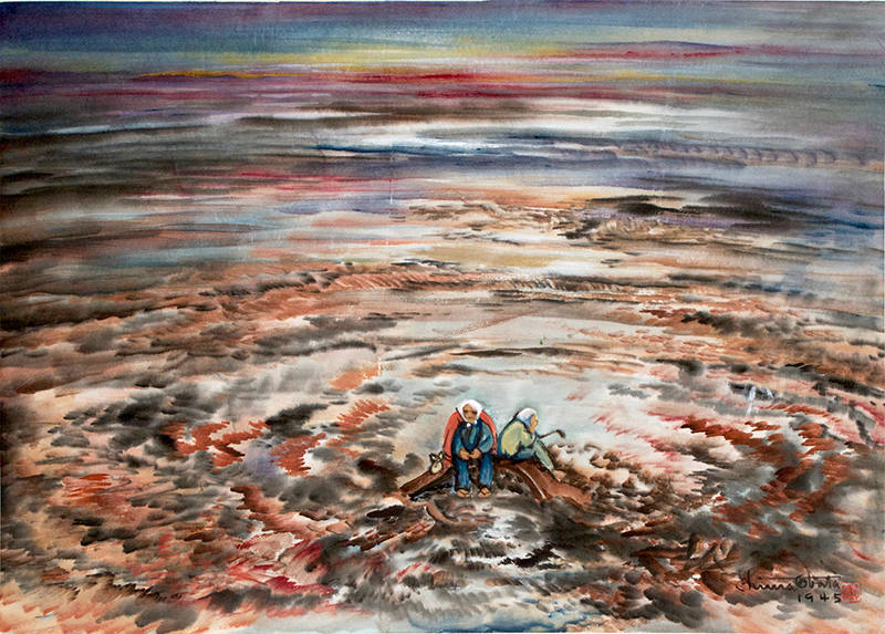 Chiura Obata (American, b. Japan, 1885–1975), Devastation, 1945, watercolor on paper, 13 x 18 1/2 in., private collection.