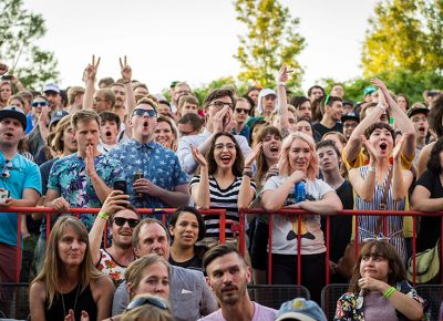 An excited crowd gets loud.