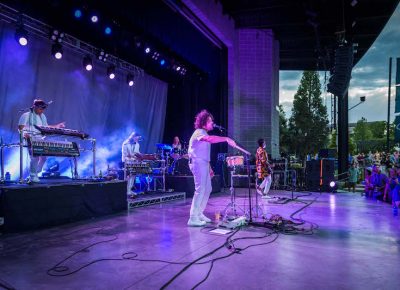 Metronomy in cool blues and vibrant purples.