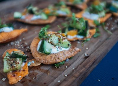 Copper Onion served marinated Persian cucumbers with sesame lavash, house labneh, Aleppo pepper, mandarin and herbs, which offered a wide spectrum of flavors and textures in each bite. Photo: @clancycoop