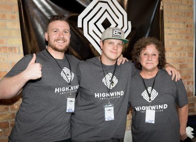 (L-R) Jordan Gale, Chadwick Smith and Tamyra Nielsen from Highwind bring their pedals to market at SLAMM. Gale is a dirt junkie who loves distorted sound, and his fuzzes and overdrives are designed for anyone with high-gain metal tastes.