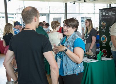 FuzePlay’s Kyle Muir and Craft Lake City STEM Building Manager Alex Porpora chat about FuzePlay’s booth in the Google Fiber STEM Building.