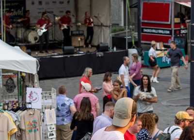 Bands jam on the KRCL stage.