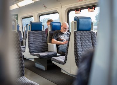 People enjoy a stress free ride on the Front Runner.