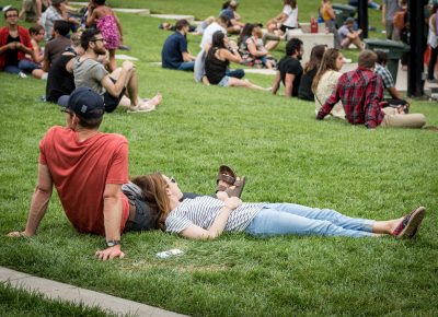 Fans chill as they wait for the next band.