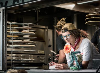 Lucky Slice serving up their famous pizza.