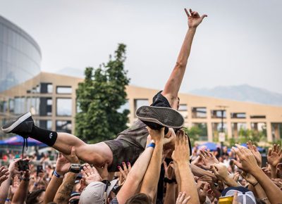 K. Bong surfs the crowd.