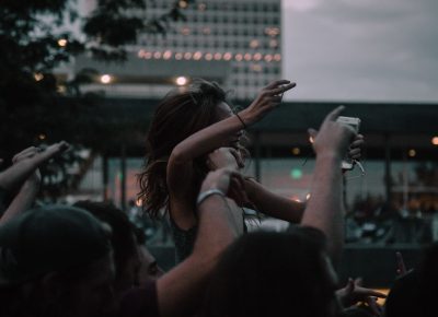 The crowd was dotted with people on shoulders, trying to get a better view.