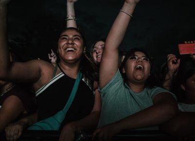 Some hyped fans against the rails.