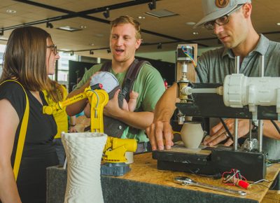 Three-D printed flower pots are nearly indiscernible from their clay counterparts.