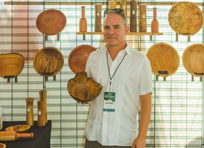 Alan Peck displays his woodcrafter wares.