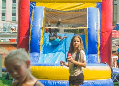 Another way of keeping cool is to flip and slide down some inflatables.