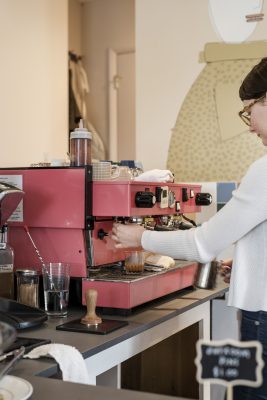 Elaine Sayer concocting a caffeine treat. Photo: Malissa Mabey @lissmabey 