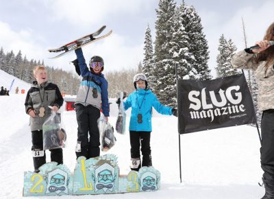 Men's 17 and under snow winners Noah SInger, Greyson Hawkins, Isaac Harkness