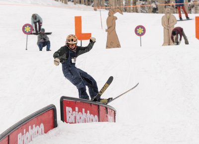 Men's 17 & Under Ski – Carter Wessman, railslide on the C-rail