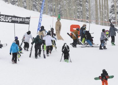 Participants trek up the mountain.