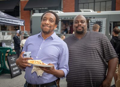 (L-R) Kenn Alter and Fred Phillips have been to all the brew fests in the region, and they recently enjoyed Spring Beer Fest in Ogden. Fred noticed an ad for Brewstillery on the back of SLUG Magazine, and now he’s enjoying the festival. Photo: John Barkiple