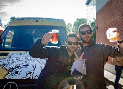 (L-R) Brothers Holden and Warren King remember their first drink together—Blue Moon beers when Holden visited Warren at Colorado College. Photo: John Barkiple