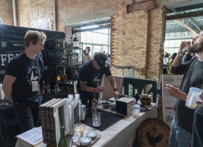 Black Feather Whiskey serving some samples. Photo: Jayson Ross