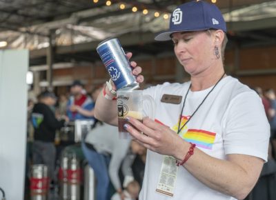 Kiitos Brewing serving a beer sample. Photo: Jayson Ross