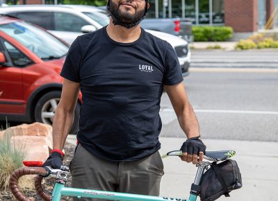 Javier Campos is riding in his 6th SLUG Cat, and he loves all things bike: track, commuter, road and MTB. Photo: Kaylynn Gonazlez