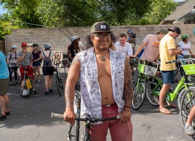 Second-place finisher Carlos Garcia lines up behind Saturday Cycles for the 2019 SLUG Cat. Photo: John Barkiple