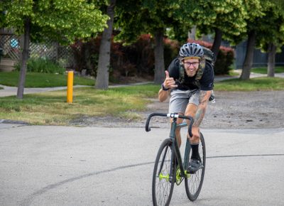 Andrew Onermaa heads for the wrong skate park during SLUG’s alley cat-style race. It’s a miscue that keeps him off the podium for 2019. Photo: Kaylynn Gonazlez