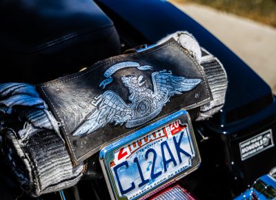 Even the blanket straps on this bike get a little touch of custom treatment.