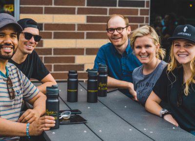 (L-R) Jonathan Herrera, Seth King, Rich Doxey,Betsy Broadwater and Kara Esplin came out to represent Discover Food Festival sponsor Cotopaxi. Photo: Talyn Sherer