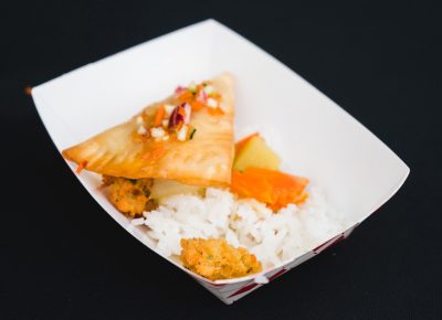 Fav Bistro had one of the longest lines of the night while people waited to get their hands on this delicious vegetarian dish of popcorn tofu, curry puffs and rice with curry sauce.