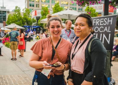 (L–R) Katy Rackham and Racheal Kho talk about their favorite dishes of the day.