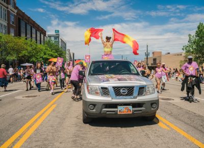 As the parade began the wind picked up giving life to the streamer sails coming off the SLUG truck.