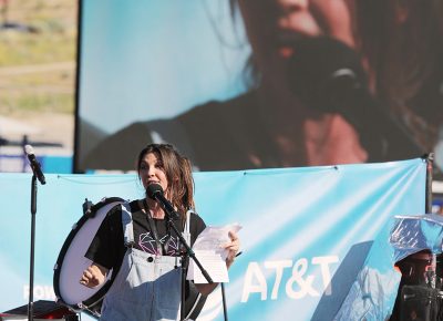 Nico Vega, musician, guest speaker and wife of Founder Dan Reynolds takes the middle stage to read her thoughts and express her support for the mission of Loveloud.