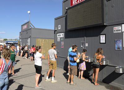 Water fountain lines are a constant on this warm June afternoon at Loveloud.