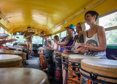 Good vibes and good times in the drum bus.