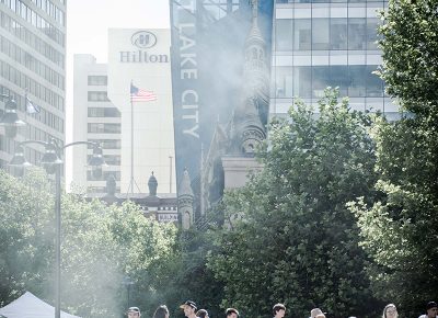 A packed Gallivan Center in the heart of SLC.