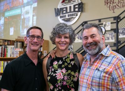 (L–R) Eric Shapiro, Robyn Sargetakis and Manoli Sargetakis reminisce about the years they have shared with the Weller family. Just like their young pal Tony Weller, Mr. Shapiro and Mr. Sargetakis both worked for their fathers’ family businesses—Shapiro at Shapiro Luggage and Gift and Sargetakis at Silver State Suppliers.