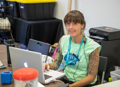 Inventory Coordinator Amy Stocks kept the radios charged and the zip ties handy as she worked behind the scenes to ensure a successful Craft Lake City DIY Festival.