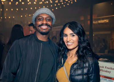 (L–R) Eric Johnson and Nakisa Mirrasi attend one of SLUG Magazine’s brew-themed events for the first time. He started with New World Distillery’s Oomaw Gin Hanky Panky and she started with peach whiskey.