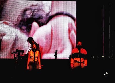 Back-up singers for Blood Orange on stage in Salt Lake City.