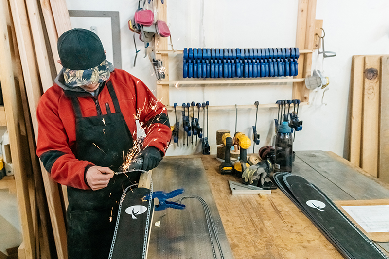 The Hinterland Skis Build Team hard at work on a pair of their skis.