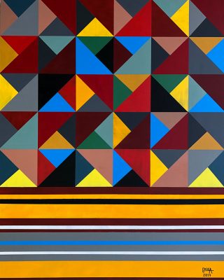 Juan Gasca's "Untitled, Blue, Orange and Grey" was one of the featured works for the month of September at the Mestizo Institute of Culture and the Arts.