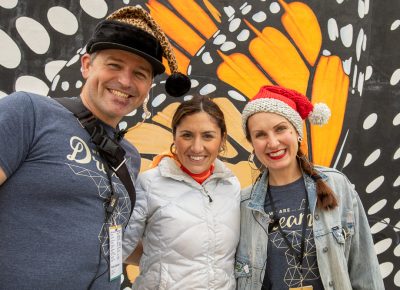 (L–R) John Ford, Ana Valdemoros, and Angela Brown meet outside The Monarch, the Ogden location for Craft Lake City’s first Holiday Market.