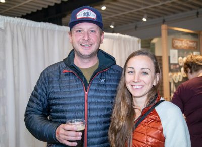 (L–R) Dave O’Connell and Hannah Fleming shared a Rooster’s O-Town Nut Brown. “I’m not a beer person, but I thought it was good,” says Fleming.