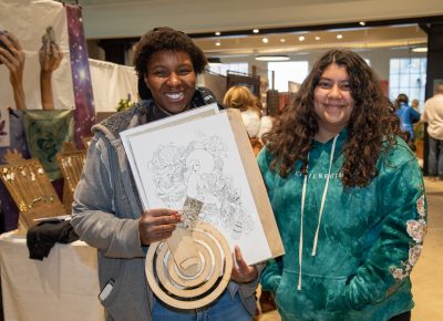 (L–R) Victoria Workman and Talissa Salas hit several favorite vendors, including: Hatrobot, deadbinky, Burning Bee and Ashley Love.