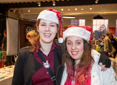 (L–R) Sarah Wood and Samaira Jenkins ran the front door survey station for Global Traveling Network, which offered a prize of a $5000 Amazon gift card.