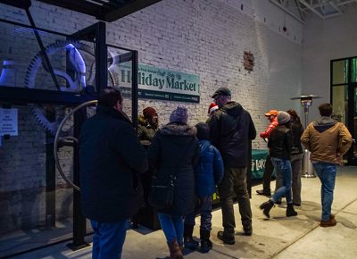 People lined up ready to experience the Craft Lake City Holiday Market.