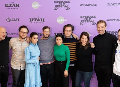 Cast and production members of new comedy Palm Springs at the Sundance Film Festival 2020. Photo: Logan Sorenson (LmSorenson.net)