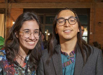 (L–R) Literature and Creative Writing doctoral students Jaqueline Balderrama and Samyek Shertok read poems and received a warm reception from Lightscatter’s supporters and friends.